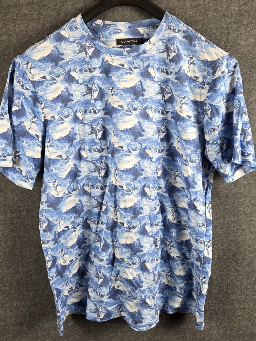 Bugatchi Watercolor Aquatic T Shirt Mens Large Blue Short Sleeve Crewneck